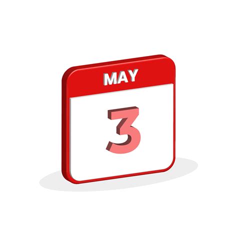 3rd May calendar 3D icon. 3D May 3 calendar Date, Month icon vector ...