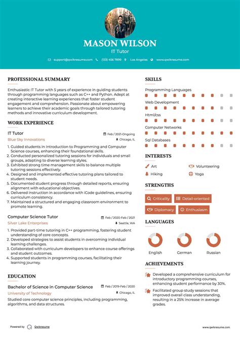 Image result for Computer Science Tutor CV