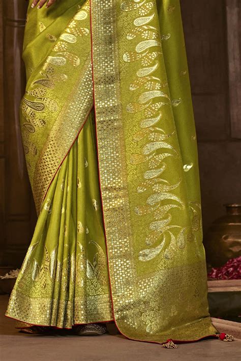 Buy Karagiri Light Green Dola Silk Saree With Blouse Piece online-Karagiri