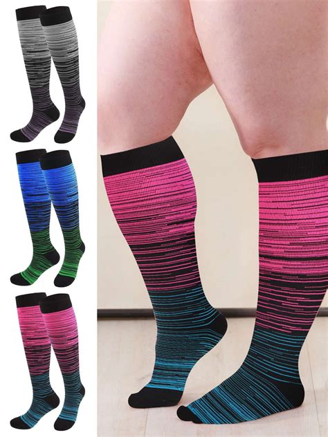 Luxtrada 3 Pairs Plus Size Compression Socks Wide Calf Compression ...