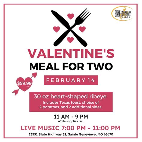 VALENTINE’S DAY MEAL FOR TWO SPECIAL @ MIDWAY BAR & GRILL, 13551 ...