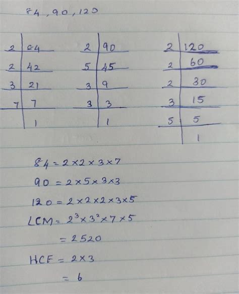 Find the LCM and HCF of 84, 90 and 120 by applying the prime ...