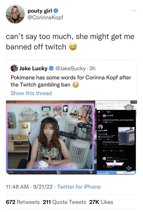 Jake Lucky on Twitter: "Pokimane has some words for Corinna Kopf after ...