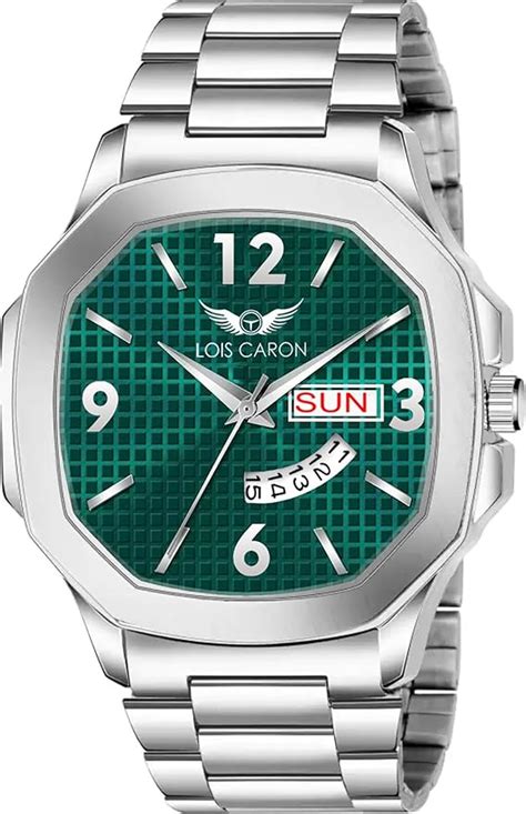 LOIS CARON Trending Day & Date OTUS Series Square Green Dial Silver ...