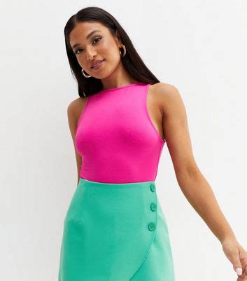 Petite Bright Pink Slinky Racer Bodysuit | New Look