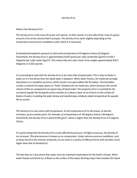 Density of Ice - Density of Ice What is the Density of Ice? The density of ice is the mass of ...