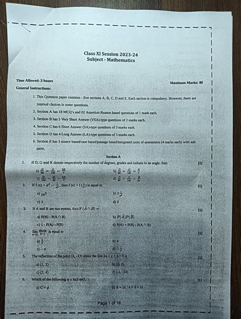 Rate my class 11th maths school paper on the scale of 1-10 : r/JEE