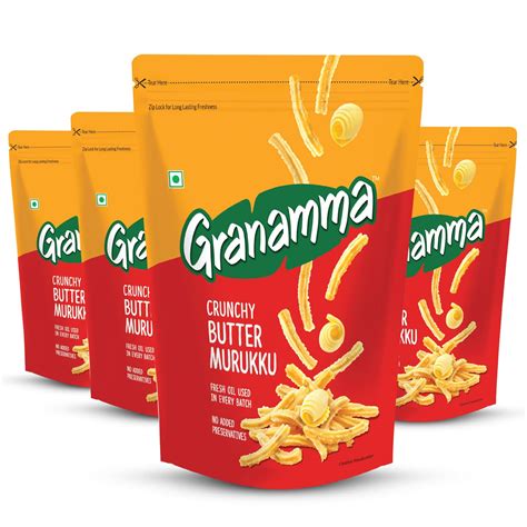 Granamma Crunchy Butter Murukku| Pack of 4, 500g| Traditional South ...