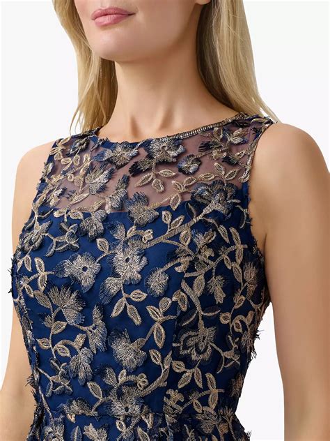 Adrianna Papell 3D Embroidery Fit And Flare Dress, Navy/Rose Gold at ...