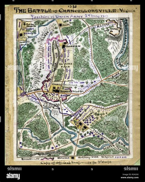 Map of the battle of Chancellorsville, VA, by Robert Know Sneden, 1860s ...