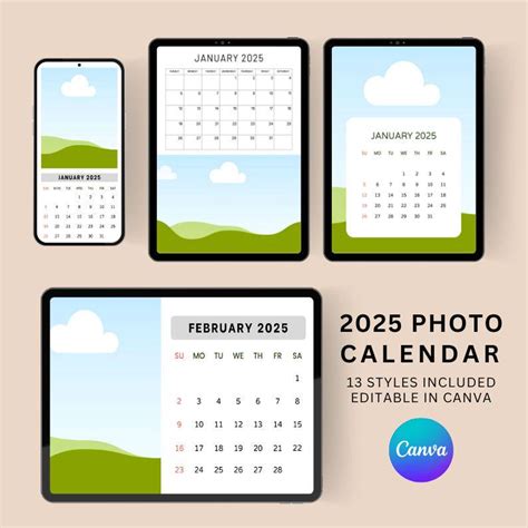 Editable 2025 Calendar Templates, Bundle, Canva Calendar, Photo ...