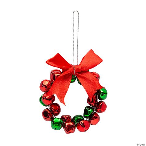 4" Jingle Bell Wreath Red & Green Metal Christmas Ornaments - 6 Pc ...