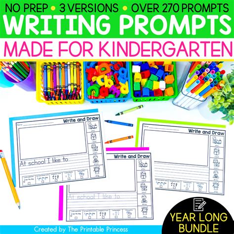 Writing Prompts for Kindergarten Year Long Bundle | Kindergarten ...