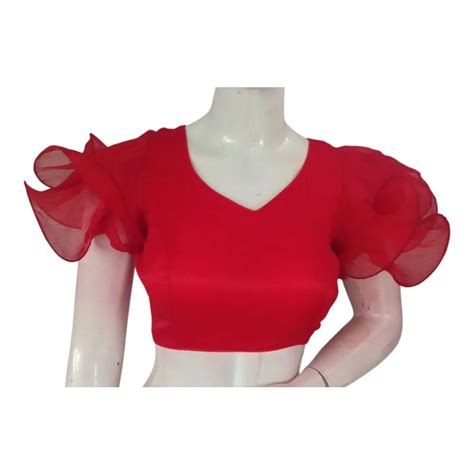 Scarlet Red Organza Ruffle Sleeve Readymade Saree Blouse | Modern ...