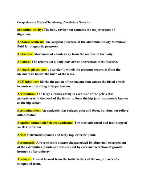 Vocabulary Note ( A ) - Comprehensive Medical Terminology, Vocabulary ...