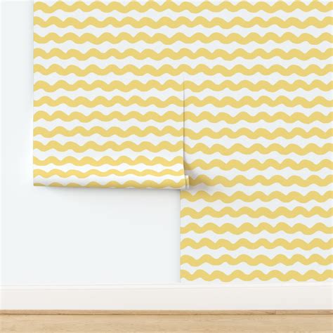 Large Wavy stripe horizontal - yellow Wallpaper | Spoonflower