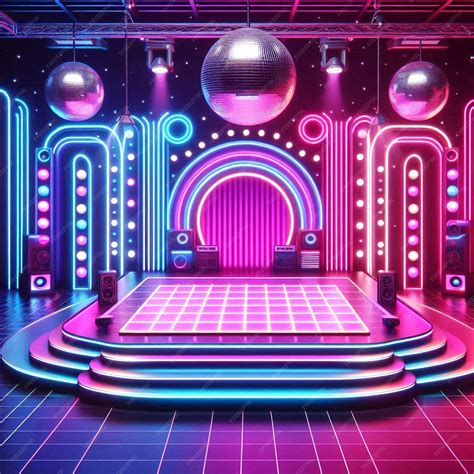 Vibrant retro stage design with neon lights perfect for themed concert ...