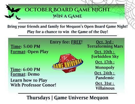 Thursday Open Board Game Night, 10954 N Port Washington Rd., Mequon, WI ...