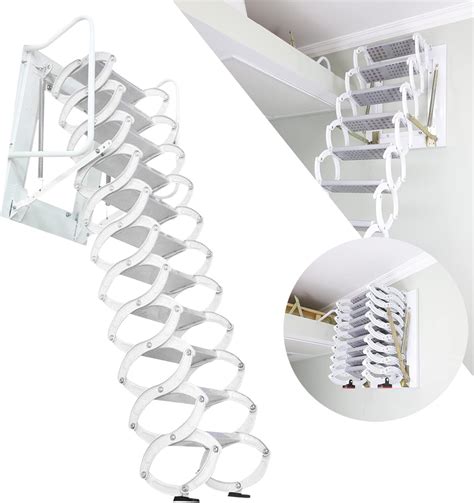 Attic Ladder 10.2Ft 12Steps Wall-Mounted Loft Ladder Drop Down Attic ...