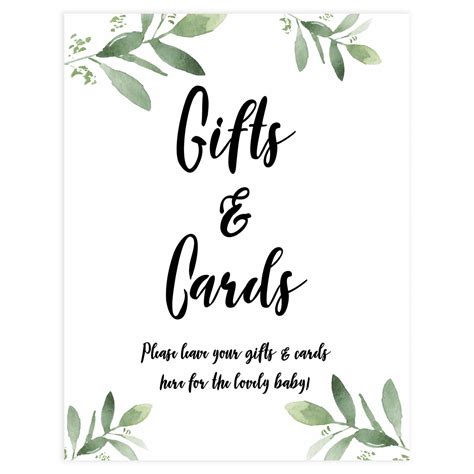 Gifts & Cards Sign - Botanical Printable Baby Shower Signs ...