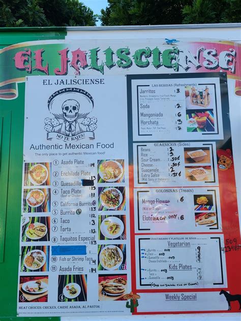Menu at El Jalisciense restaurant, Waipahu