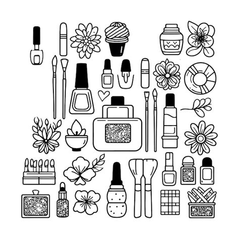 Premium Vector | A black and white drawing of a variety of cosmetics ...