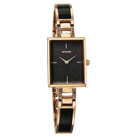 Buy Online Sonata Aura Quartz Analog Black Dial Two Toned Stainless ...