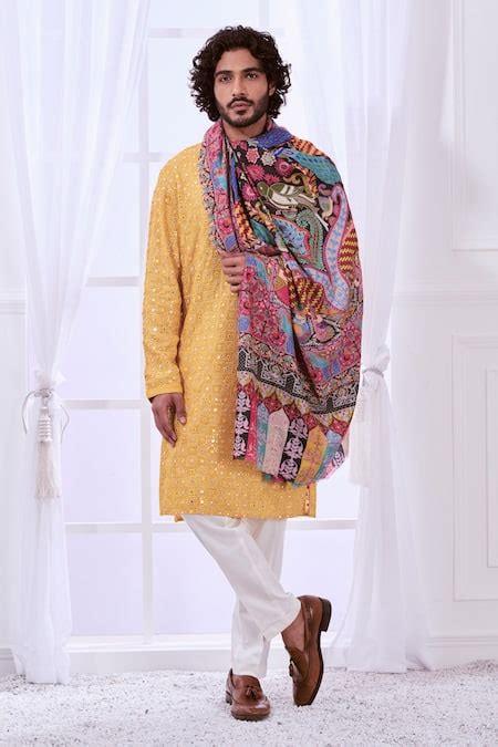 Buy Black Kashmiri Wool Silk Kalamkari Embroidered Shawl For Men by ...