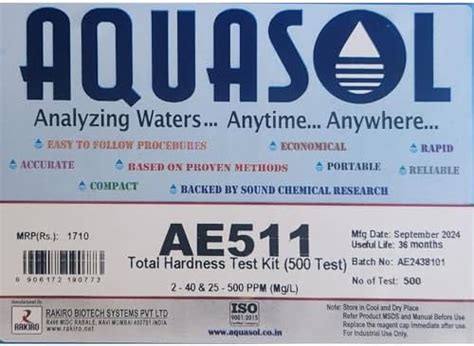 Aquasol AE511 Total Hardness Test Kit 500 Tests (2-40, 25-500 mg/l as ...