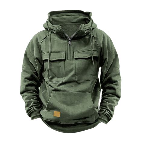 Azrian Men's Quarter Zip Cargo Pullover Hoodie for Winter Men Solid ...