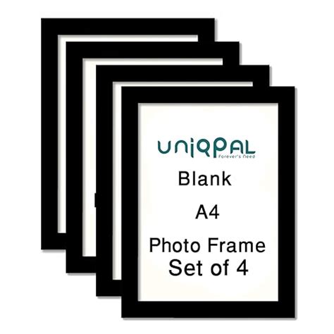 A4 Size Black Photo Frame for Wall Pictures-Set of 4-White Art Set for ...