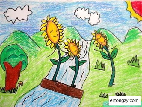 幼儿水彩画图片作品《快乐的太阳公公》 肉丁儿童网