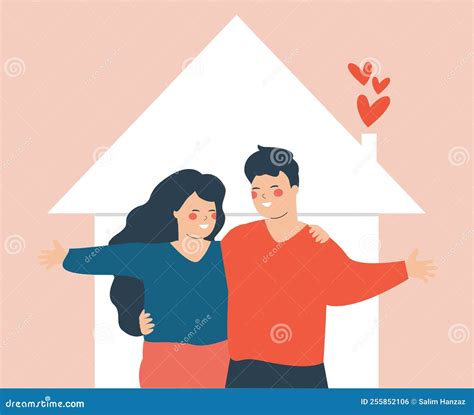 Happy Family of Two Members Husband and Wife in Front of Their House Stock Vector - Illustration ...