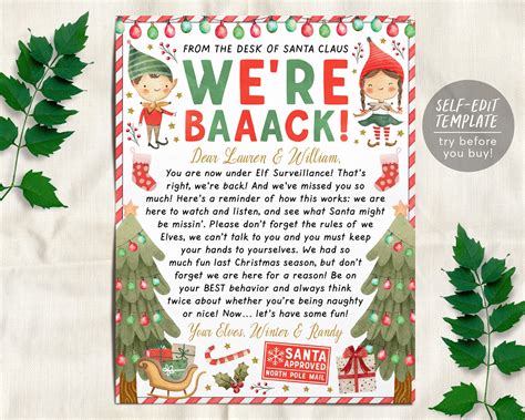 Hello Letter from Elves Editable Template, Christmas We're Back Elves ...