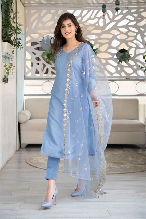 Buy Online in India |Powder blue embellished kurta set | Label Shaurya ...
