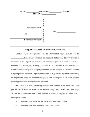 Request for Production of Documents - Personal Injury Doc Template ...
