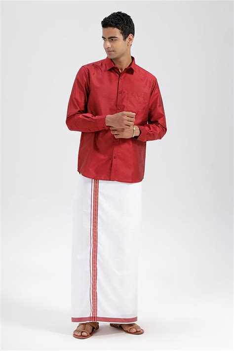 Divine - Dark Red Matching Shirt and Single Dhoti Set For Men | Uathay ...