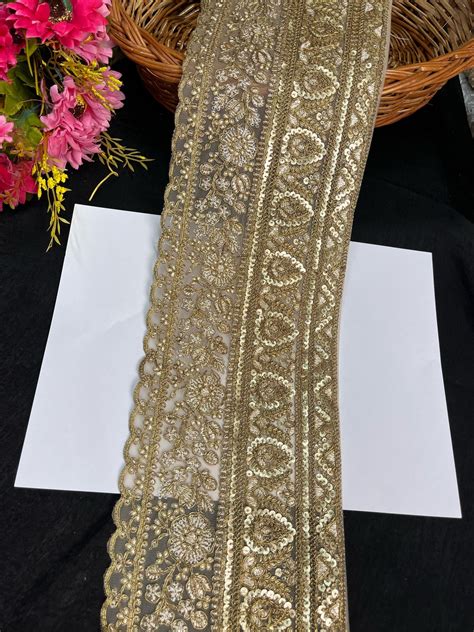 Sequins Gold Embroidered Lehenga Lace Border – 9 Meters, 6-Inch Heavy ...