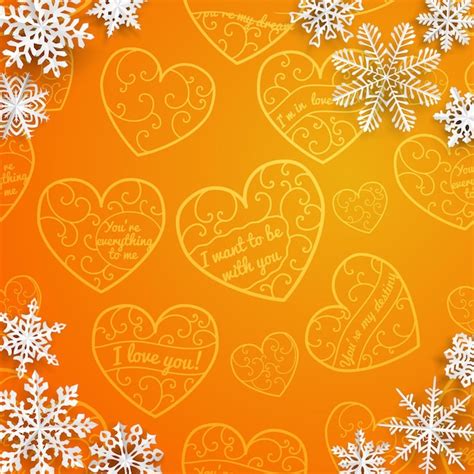 Christmas background with snowflakes on background of hearts in orange ...