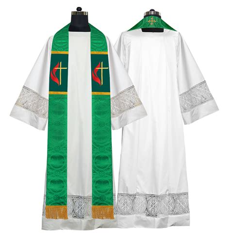CROSS AND FLAME EMBROIDERED CLERGY STOLE – JOHA VESTMENTS