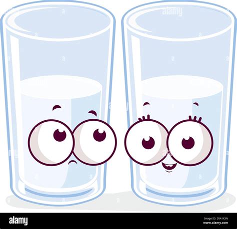 Half full and half empty cartoon glasses of water characters. Vector ...