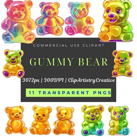 Gummy Bears Cute Clipart Bundle PNG Transparent Background Instant ...