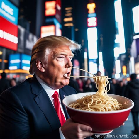 Trump Eating Noodles at New York's Times Square | Stable Diffusion Online