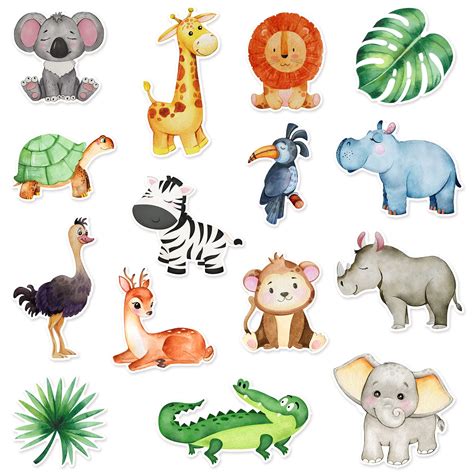 Buy 45 Pieces Jungle Animal Cutouts Safari Party Decorations with Glue ...