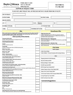 Fillable Online BCM MGL Shipping Kit Request Form Fax Email Print ...