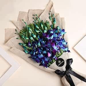 FlowerAura Premium Fresh Live Flower Bouquet of Enchanting 6 Blue ...