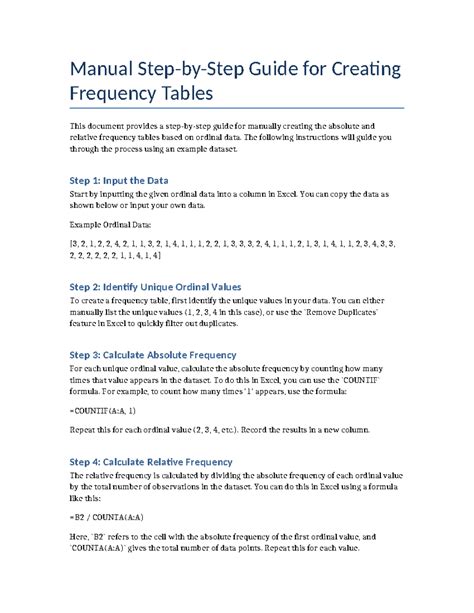 Step by step frequency table - Manual Step-by-Step Guide for Creating ...