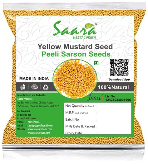 Saara HERBAL FRESH White Mustard Seeds (Yellow Mustard), 400 grams ...