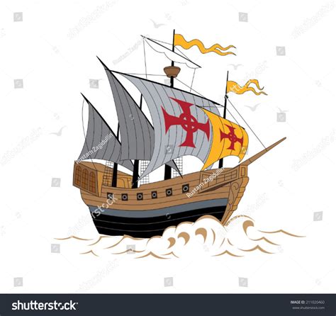 Historic Old Medieval Spanish Sailing Ship: vector de stock (libre de ...
