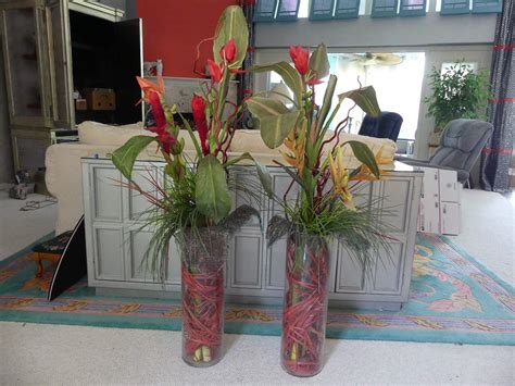 Lot #159 Beautiful Pair of Tropical Floor Floral Arrangements in ...